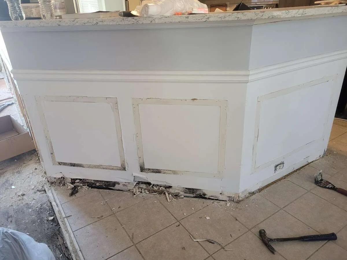 Water damage and mold on kitchen during Sewage Cleanup & Sanitation in Weehawken